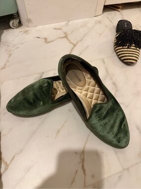 Birdies Forest Green Velvet Slip-On Loafers